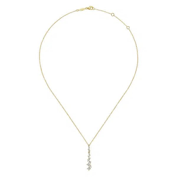 Gabriel & Co Round Diamond Cluster Drop Pendant Necklace in 14K Yellow Gold (0.8ct) - MJ Christensen Diamonds