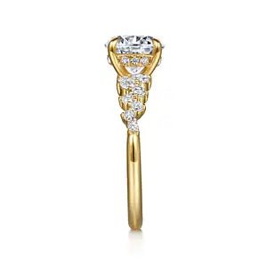 Gabriel & Co. Round Diamond Cluster Hidden Halo Semi - Mount Engagement Ring in 14K Yellow Gold (0.46ctw) - MJ Christensen Diamonds