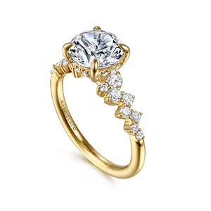 Gabriel & Co. Round Diamond Cluster Hidden Halo Semi - Mount Engagement Ring in 14K Yellow Gold (0.46ctw) - MJ Christensen Diamonds