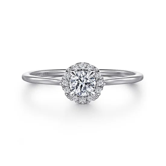 Gabriel & Co Round Diamond Halo Ring in 14K White Gold (0.63ctw) - MJ Christensen Diamonds