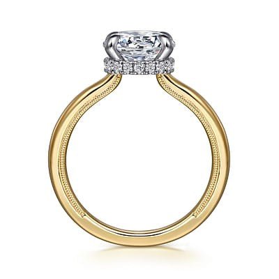 Gabriel & Co. Round Diamond Hidden Halo Solitaire Semi - Mount Engagement Ring in 14K Yellow Gold (0.11ctw) - MJ Christensen Diamonds