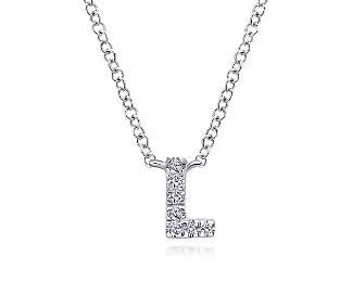 Gabriel & Co Round Diamond Initial Pendant Necklace in 14K White Gold (0.06ctw) - MJ Christensen Diamonds