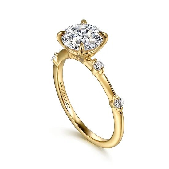 Gabriel & Co. Round Diamond Knife Edge Accent Solitaire Semi - Mount Engagement Ring in 14K Yellow Gold (0.12ct) - MJ Christensen Diamonds