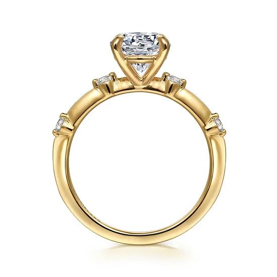 Gabriel & Co. Round Diamond Knife Edge Accent Solitaire Semi - Mount Engagement Ring in 14K Yellow Gold (0.12ct) - MJ Christensen Diamonds