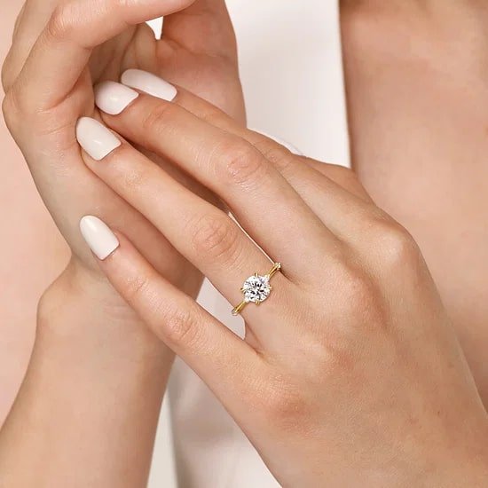 Gabriel & Co. Round Diamond Knife Edge Accent Solitaire Semi - Mount Engagement Ring in 14K Yellow Gold (0.12ct) - MJ Christensen Diamonds