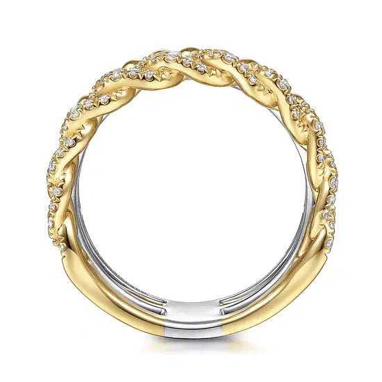 Gabriel & Co Round Diamond Layered Stack Fashion Ring in 14K Yellow and White Gold (1.06ctw) - MJ Christensen Diamonds
