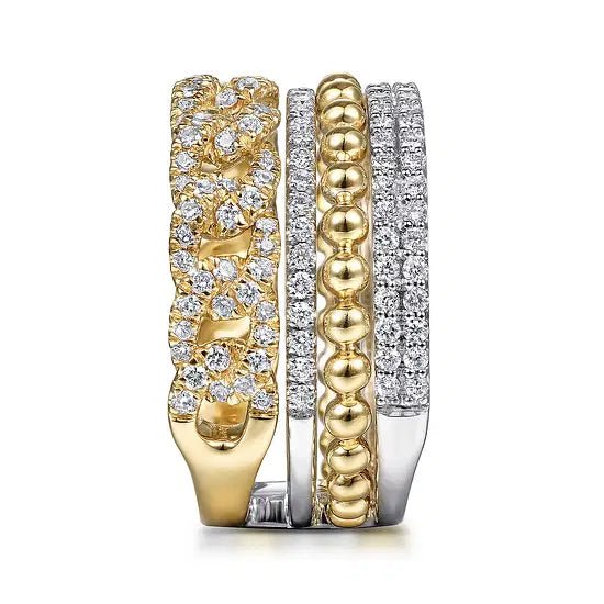 Gabriel & Co Round Diamond Layered Stack Fashion Ring in 14K Yellow and White Gold (1.06ctw) - MJ Christensen Diamonds
