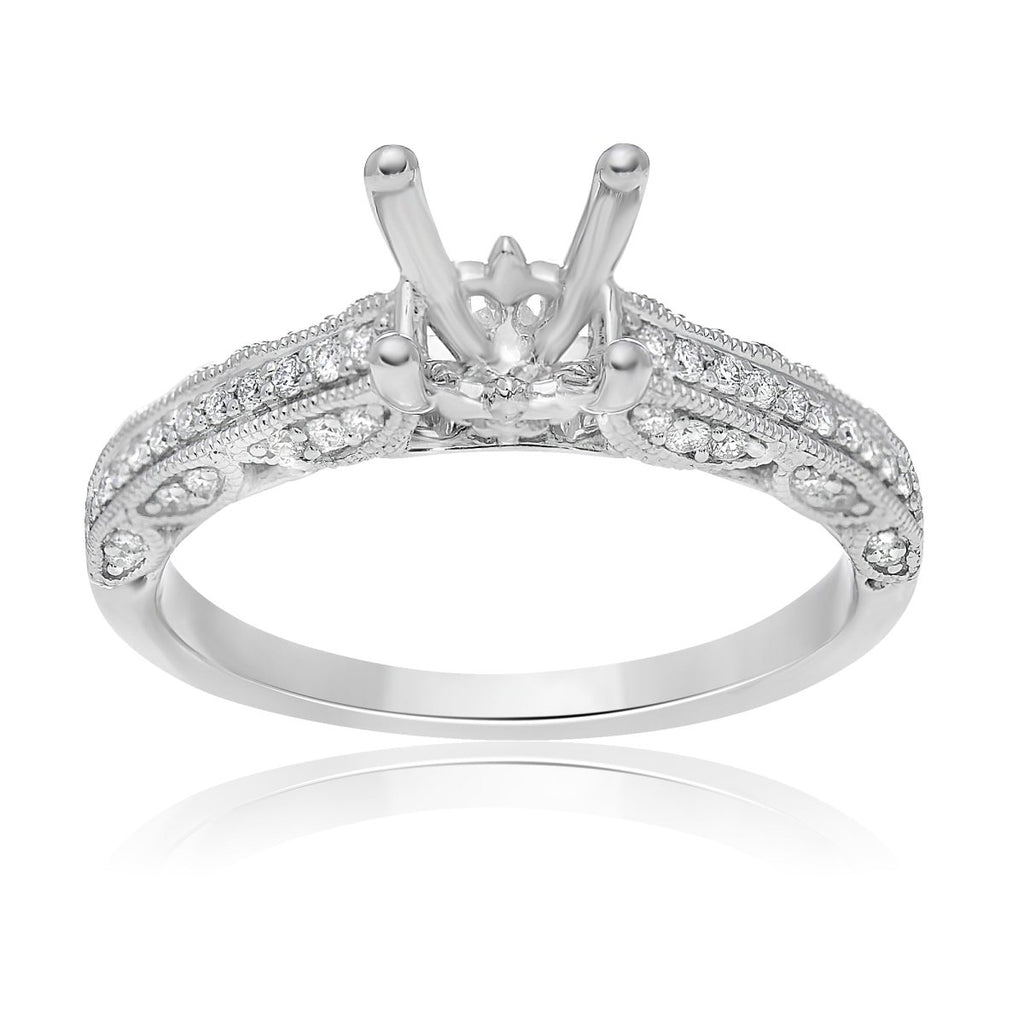 Gabriel & Co. Round Diamond Milgrain Semi - Mount Engagement Ring in 14K White Gold (0.21ctw) - MJ Christensen Diamonds