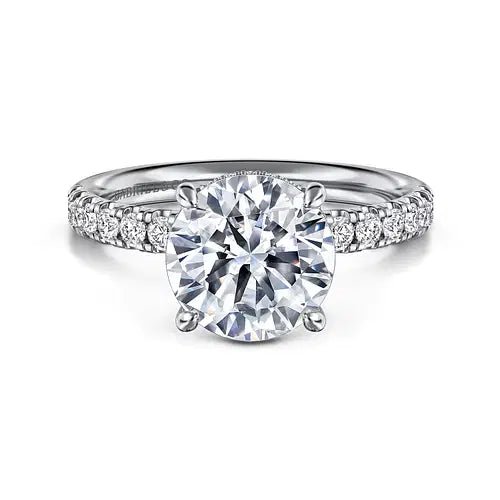 Gabriel & Co. Round Diamond Pave Band Hidden Halo Semi - Mount Engagement Ring in 14K White Gold (0.42ct) - MJ Christensen Diamonds