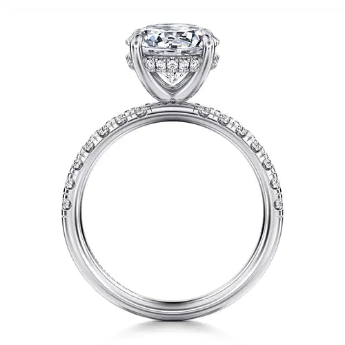 Gabriel & Co. Round Diamond Pave Band Hidden Halo Semi - Mount Engagement Ring in 14K White Gold (0.42ct) - MJ Christensen Diamonds