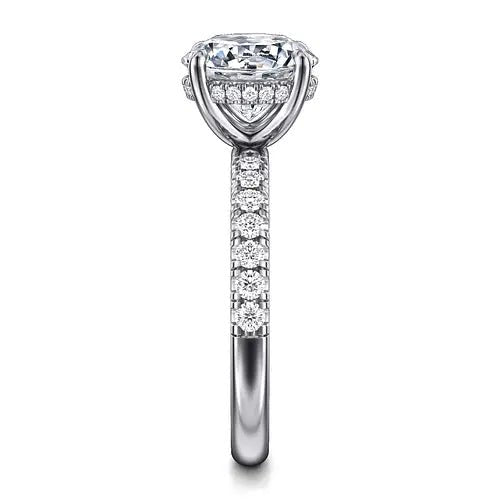 Gabriel & Co. Round Diamond Pave Band Hidden Halo Semi - Mount Engagement Ring in 14K White Gold (0.42ct) - MJ Christensen Diamonds