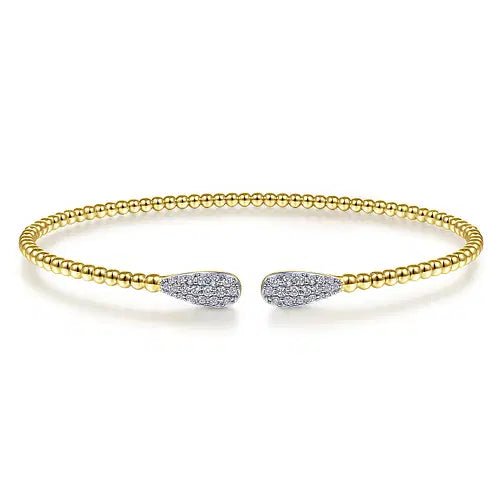 Gabriel & Co Round Diamond Pave Bead Bujukan Bangle Bracelet in 14K Yellow Gold (0.30ctw) - MJ Christensen Diamonds