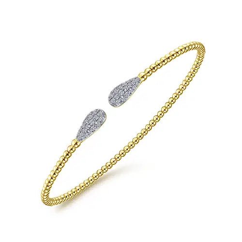 Gabriel & Co Round Diamond Pave Bead Bujukan Bangle Bracelet in 14K Yellow Gold (0.30ctw) - MJ Christensen Diamonds