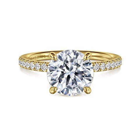 Gabriel & Co. Round Diamond Semi - Mount Engagement Ring with Pave Band in 14K Yellow Gold (0.19ctw) - MJ Christensen Diamonds