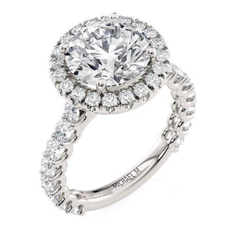 Gabriel & Co. Round Diamond Shared Prong Halo Semi - Mount Engagement Ring in 18K White Gold (1.31ctw) - MJ Christensen Diamonds