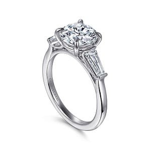 Gabriel & Co. Round Diamond Tapered Baguette Three Stone Semi - Mount Engagement Ring in 14K White Gold (.46ctw) - MJ Christensen Diamonds