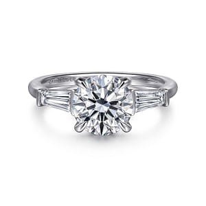 Gabriel & Co. Round Diamond Tapered Baguette Three Stone Semi - Mount Engagement Ring in 14K White Gold (.46ctw) - MJ Christensen Diamonds