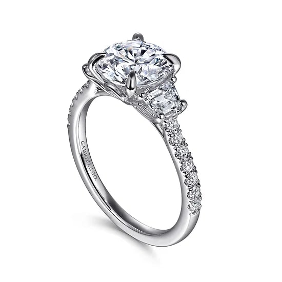 Gabriel & Co. Round Diamond Tapered Three Stone Pave Accent Semi - Mount Engagement Ring in 14K White Gold (0.57ctw) - MJ Christensen Diamonds