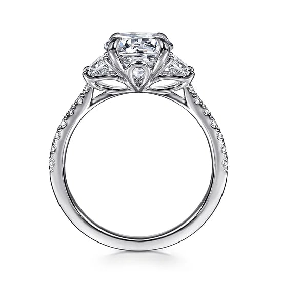 Gabriel & Co. Round Diamond Tapered Three Stone Pave Accent Semi - Mount Engagement Ring in 14K White Gold (0.57ctw) - MJ Christensen Diamonds