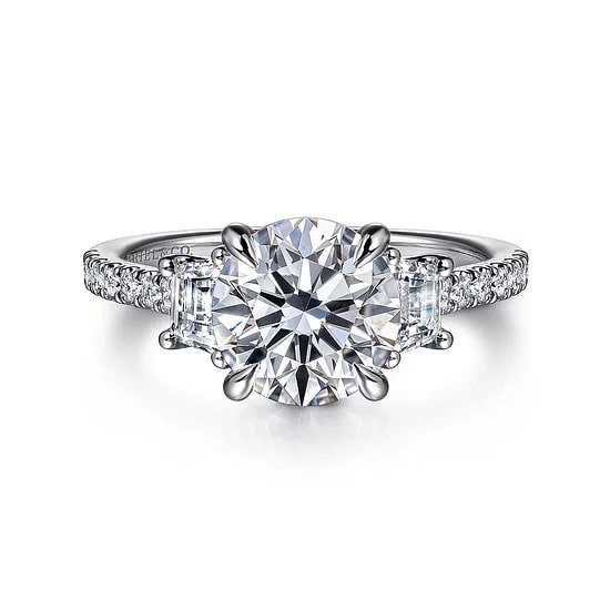 Gabriel & Co. Round Diamond Tapered Three Stone Pave Accent Semi - Mount Engagement Ring in 14K White Gold (0.57ctw) - MJ Christensen Diamonds