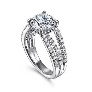 Gabriel & Co. Round Diamond Three Band Semi - Mount Engagement Ring in 14K White Gold (0.53ctw) - MJ Christensen Diamonds