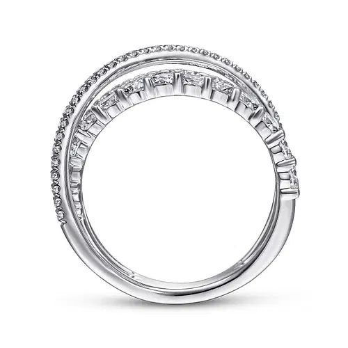 Gabriel & Co Round Diamond Three - Row Crisscross Fashion Ring in 14K White Gold (1.18ctw) - MJ Christensen Diamonds