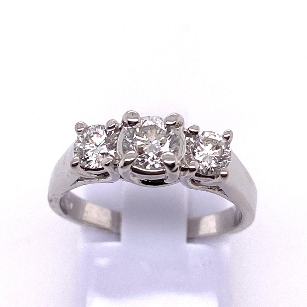 Gabriel & Co Round Diamond Three Stone Engagement Ring in 14K White Gold (1ct) - MJ Christensen Diamonds