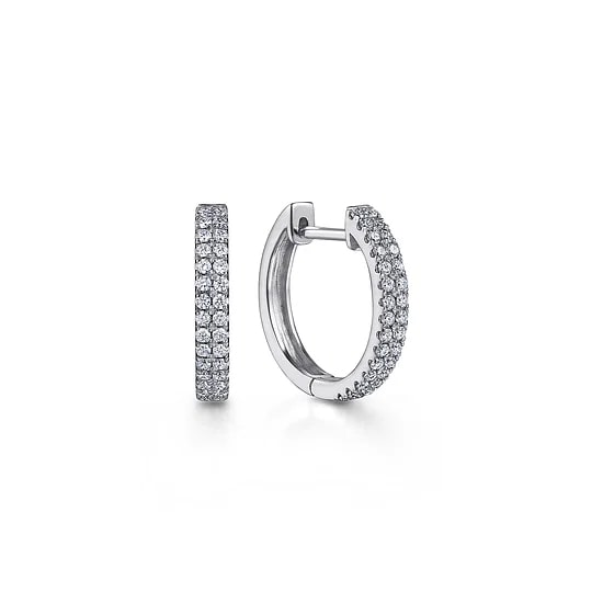 Gabriel & Co Round Diamond Two Row 10mm Huggie Earrings in 14K White Gold (0.29ctw) - MJ Christensen Diamonds