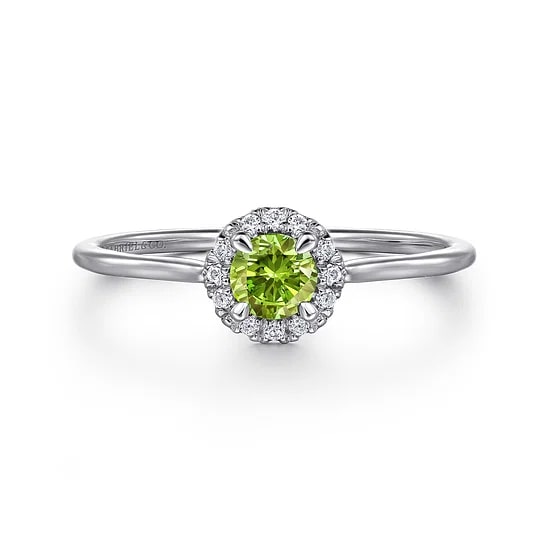 Gabriel & Co Round Peridot and Diamond Halo Ring in 14K White Gold (0.36ctw) - MJ Christensen Diamonds