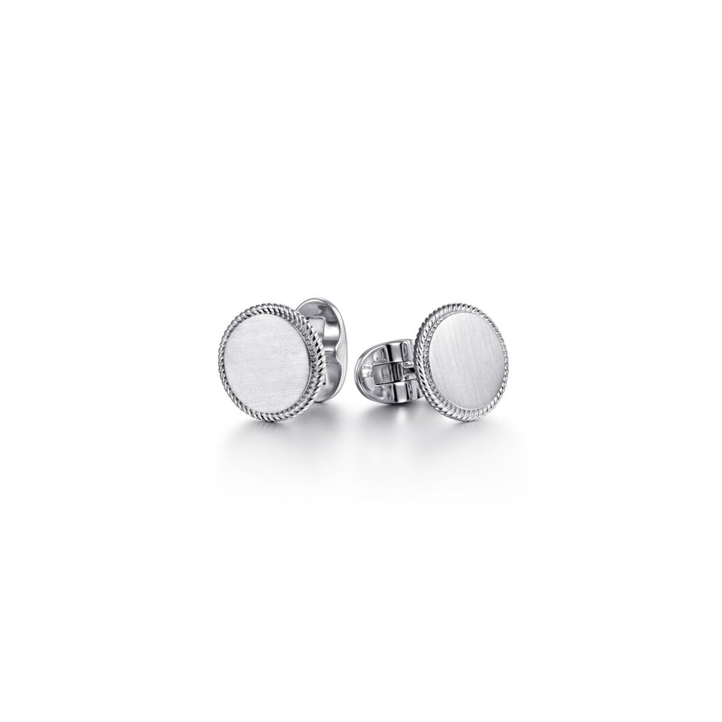 Gabriel & Co Round Raised Brush Top Twist Trim Cuff Links in Sterling Silver - MJ Christensen Diamonds