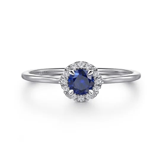 Gabriel & Co Round Sapphire and Diamond Halo Ring in 14K White Gold (0.44ctw) - MJ Christensen Diamonds