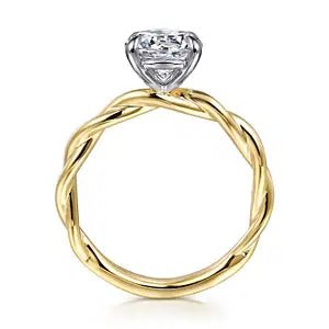 Gabriel & Co. Round Semi - Mount Twist Band Solitaire Engagement Ring in 14K Yellow and White Gold - MJ Christensen Diamonds