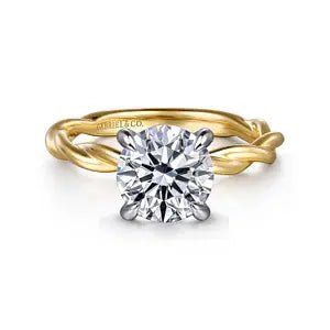 Gabriel & Co. Round Semi - Mount Twist Band Solitaire Engagement Ring in 14K Yellow and White Gold - MJ Christensen Diamonds