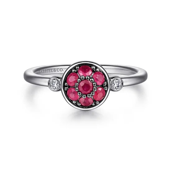 Gabriel & Co Ruby and Diamond Bezel Accent Cluster Ring in Sterling Silver (0.35ctw) - MJ Christensen Diamonds