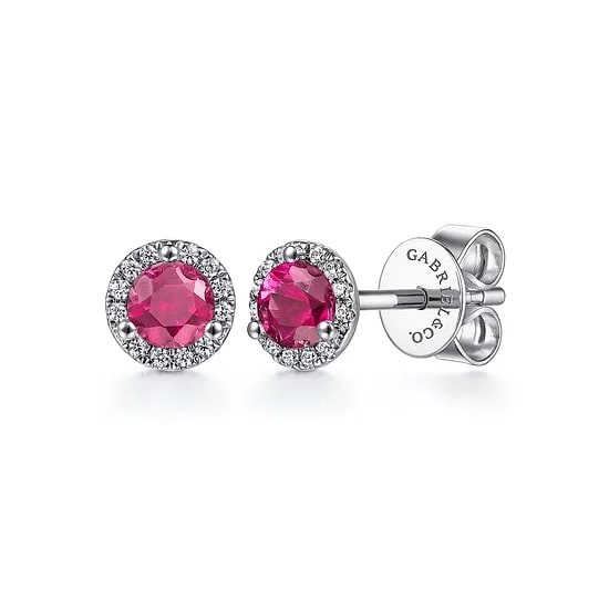 Gabriel & Co Ruby and Diamond Halo Stud Earrings in 14K White Gold (0.66ctw) - MJ Christensen Diamonds