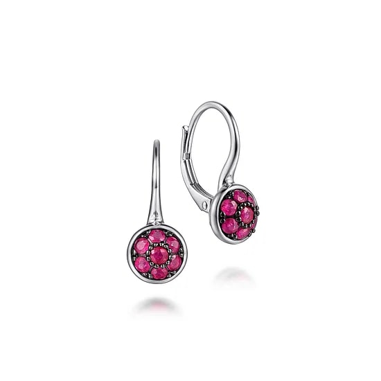 Gabriel & Co Ruby Cluster Leverback Earrings in Sterling Silver (0.77ctw) - MJ Christensen Diamonds