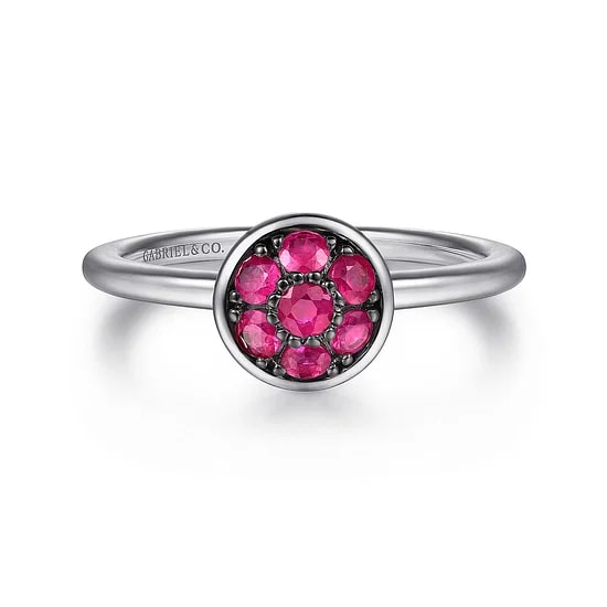 Gabriel & Co Ruby Cluster Ring in Sterling Silver (0.30ctw) - MJ Christensen Diamonds