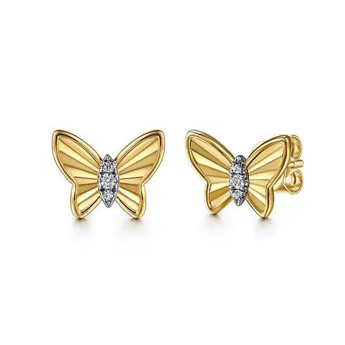 Gabriel & Co Ruffled Butterfly Stud Earrings in 14K Yellow Gold (0.05ctw) - MJ Christensen Diamonds