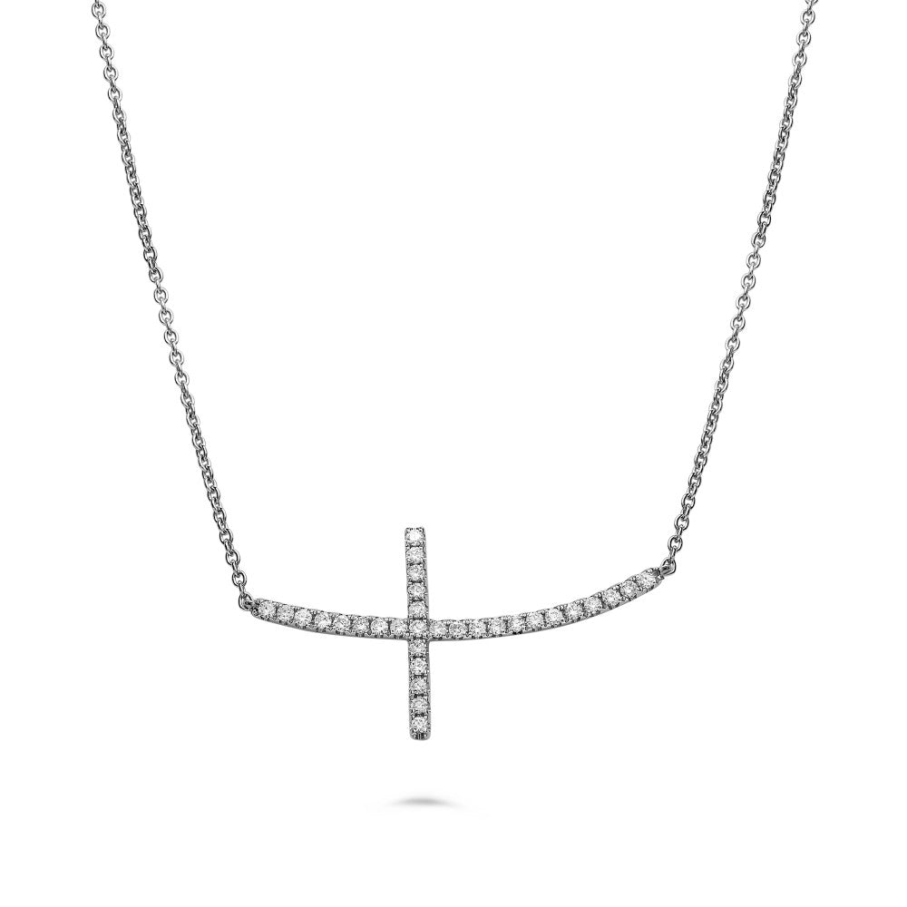 Gabriel & Co Sideways Cross Pendant Necklace with Round Diamonds in 14K Yellow Gold (0.24ctw) - MJ Christensen Diamonds