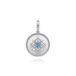 Gabriel & Co Swiss Blue Topaz and White Sapphire Filigree Pendant in Sterling Silver (0.64ctw) - MJ Christensen Diamonds