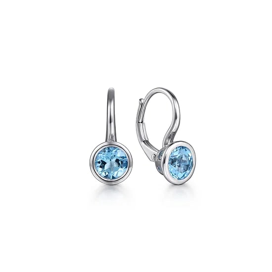 Gabriel & Co Swiss Blue Topaz Leverback Bezel Earrings in Sterling Silver (1.91ctw) - MJ Christensen Diamonds