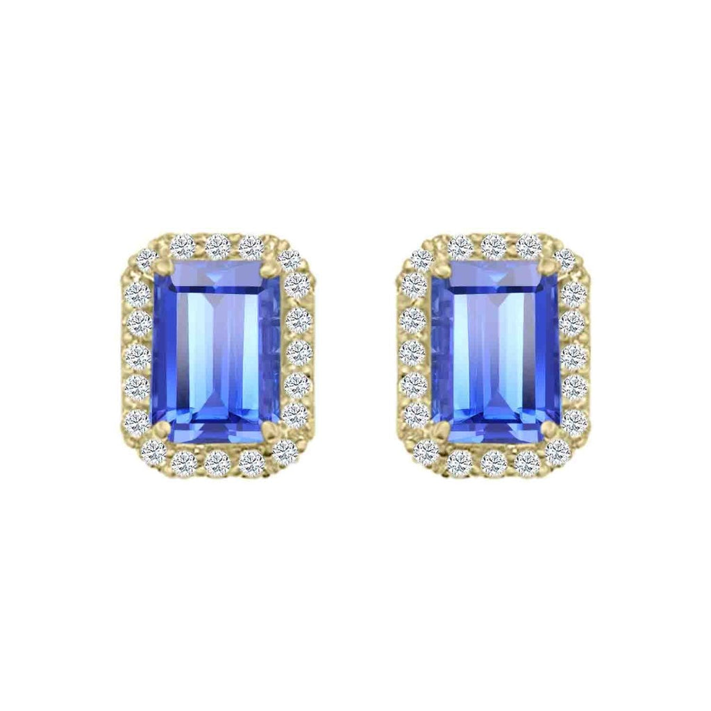 Gabriel & Co Tanzanite and Diamond Halo Stud Earrings in 14K Yellow Gold (2.15ctw) - MJ Christensen Diamonds