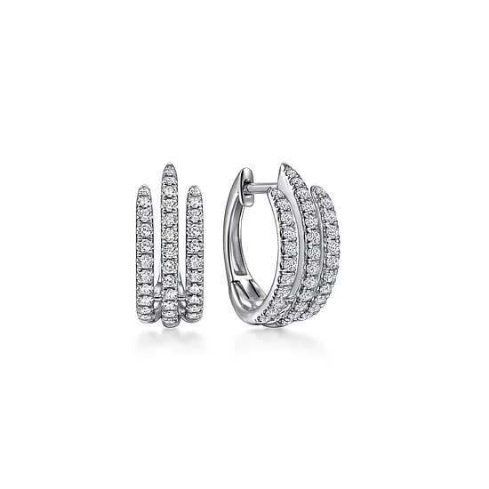Gabriel & Co Three Row Wide Huggie Earrings in 14K White Gold (0.51ctw) - MJ Christensen Diamonds