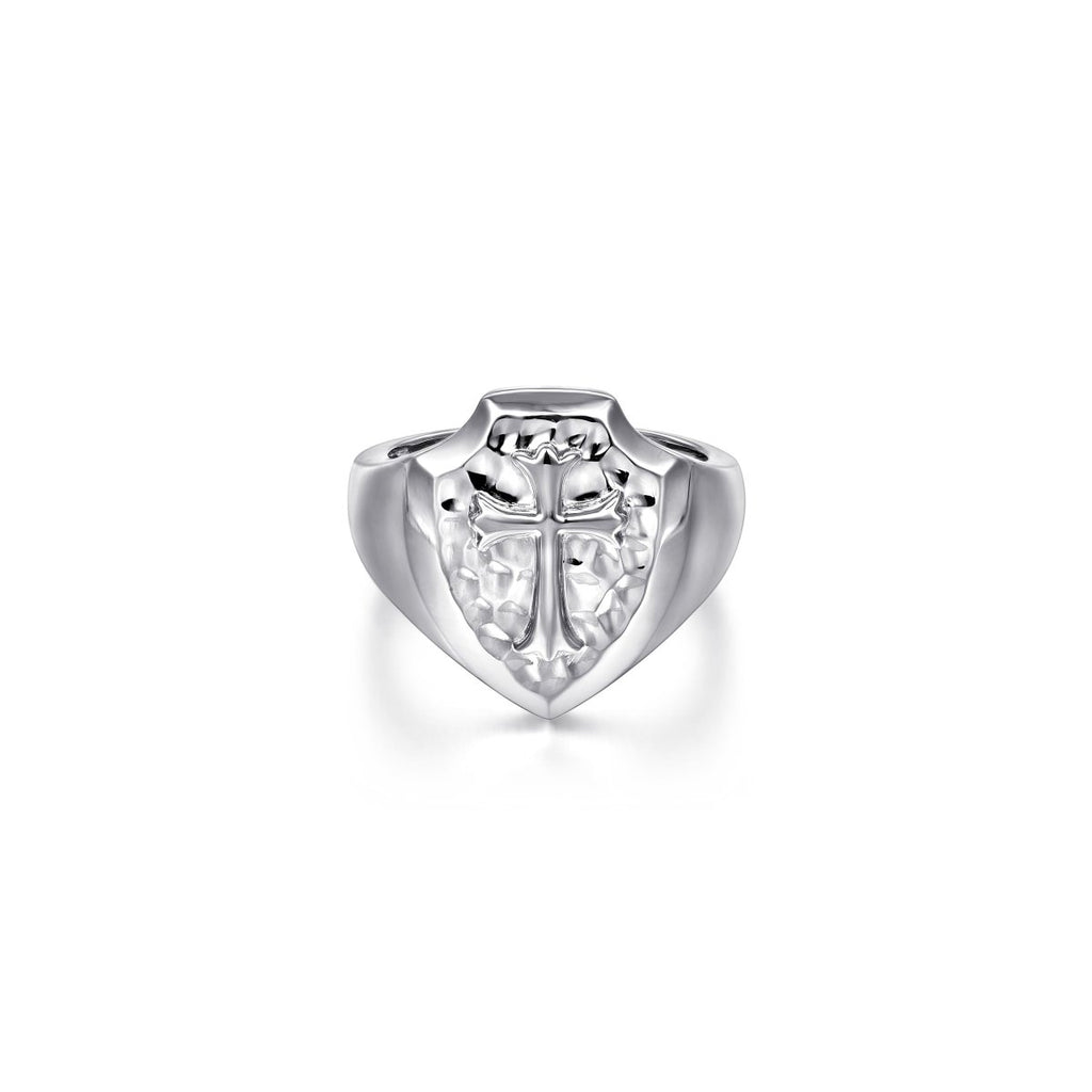 Gabriel & Co Traditional Cross Signet Hammer Back Large Band in Sterling Silver - MJ Christensen Diamonds