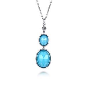 Gabriel & Co Turquoise and Rock Crystal Double Drop Necklace 24" in Sterling Silver - MJ Christensen Diamonds