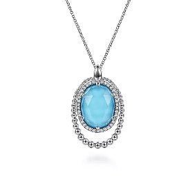 Gabriel & Co Turquoise and White Sapphire Halo Pendant Necklace in Sterling Silver (8.35ctw) - MJ Christensen Diamonds