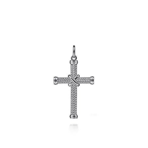 Gabriel & Co Twisted Rope Cross Pendant with X Center in Sterling Silver - MJ Christensen Diamonds