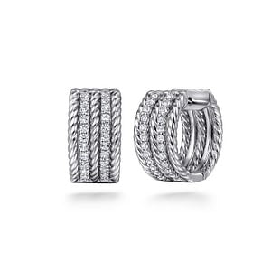 Gabriel & Co White Sapphire 5 Row Huggie Earrings in Sterling Silver (0.58ctw) - MJ Christensen Diamonds