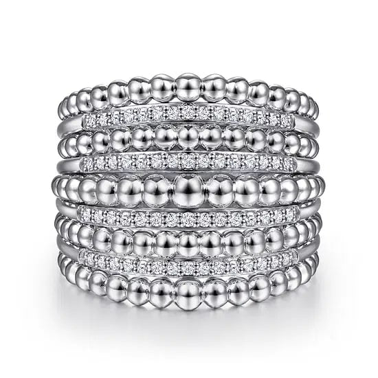 Gabriel & Co White Sapphire 8 Row Graduated Bead Ring in Sterling Silver (0.4ctw) - MJ Christensen Diamonds