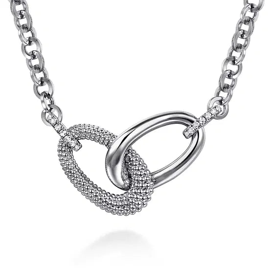Gabriel & Co White Sapphire Accent Double Link Chain Necklace in Sterling Silver (0.27ctw) - MJ Christensen Diamonds